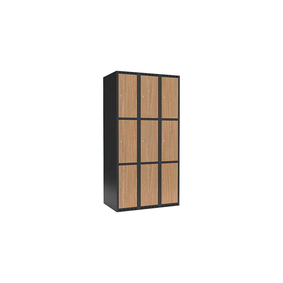 Armadietto a 3 scomparti Fydor, 3 scomparti, grigio / quercia, largh. 900 mm, 3 scomparti, tetto piatto, serratura a cilindro-0