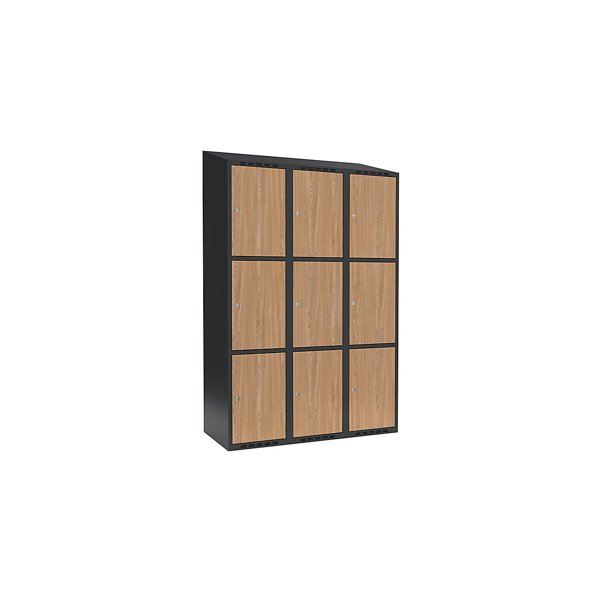 Armadietto a 3 scomparti Fydor, 3 scomparti, grigio / quercia, largh. 1200 mm, 3 scomparti, tetto inclinato, serratura a cilindro-0