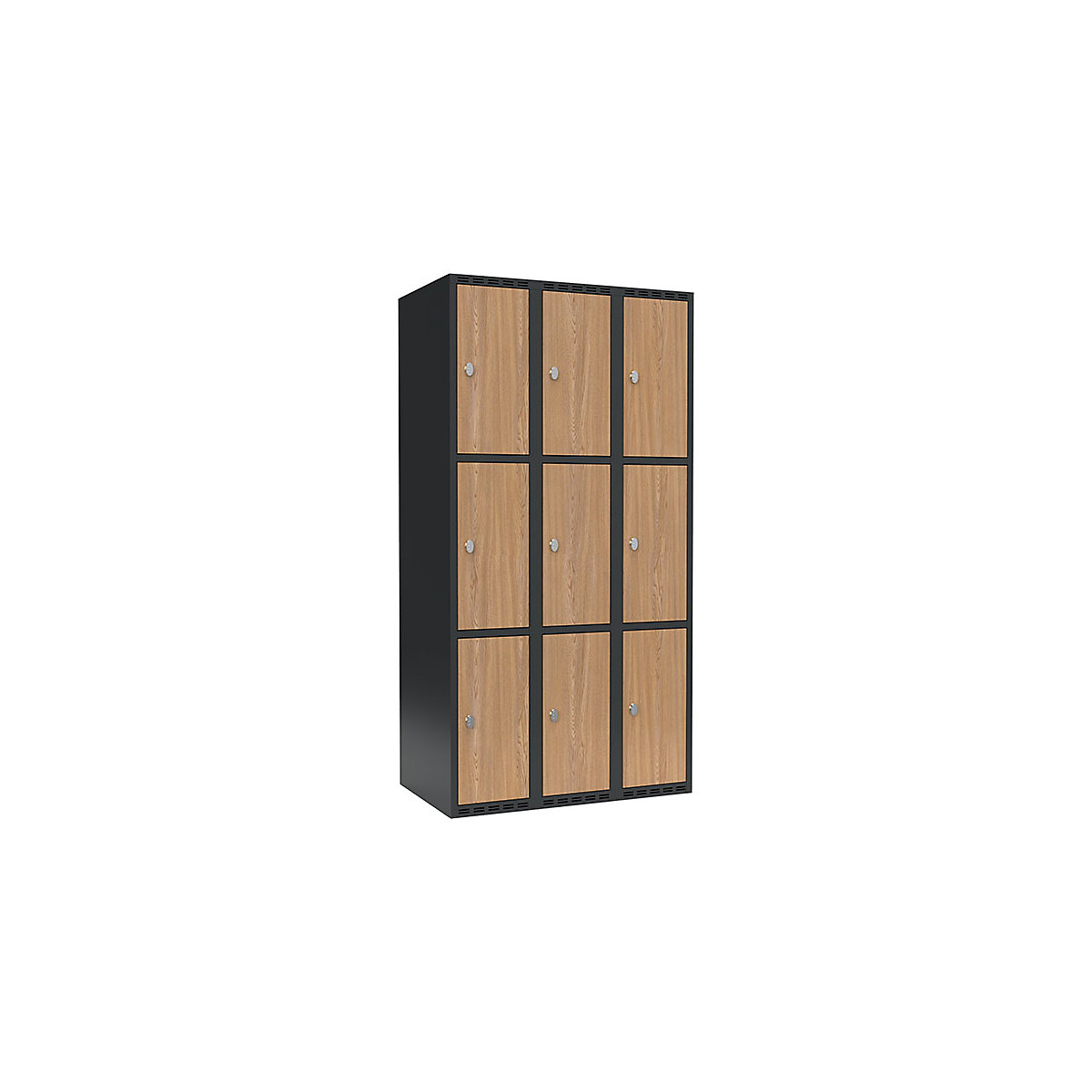 Armadietto a 3 scomparti Fydor, 3 scomparti, grigio / quercia, largh. 900 mm, 3 scomparti, tetto piano, lucchetto-0