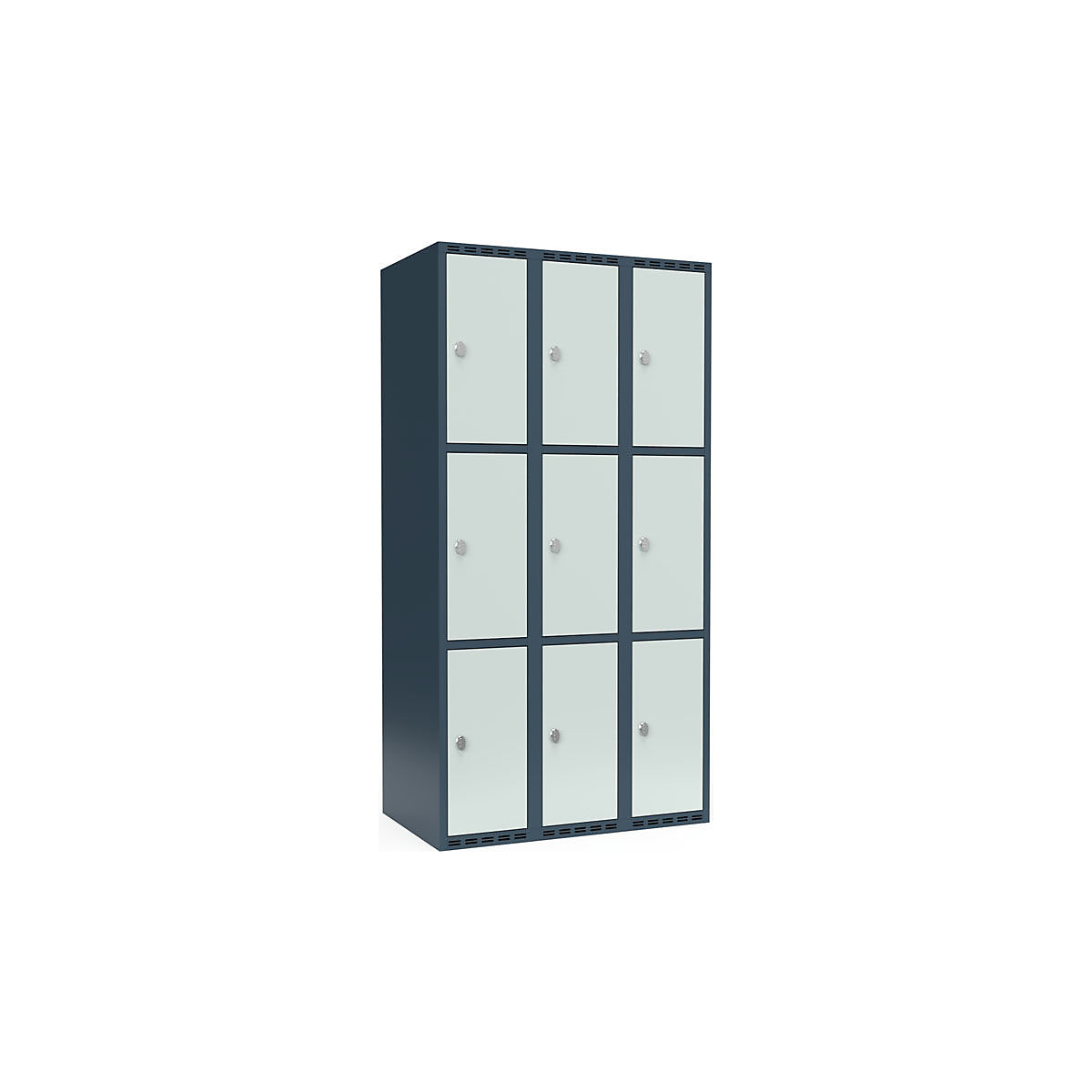 Armadietto a 3 scomparti Fydor, 3 scomparti, grigio-azzurro / grigio chiaro, largh. 900 mm, 3 scomparti, tetto piatto, lucchetto-0