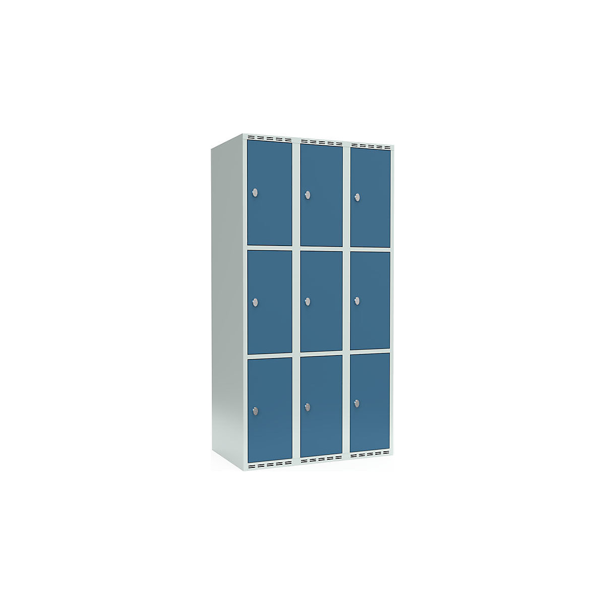 Armadietto a 3 scomparti Fydor, 3 scomparti, grigio chiaro / blu brillante, largh. 900 mm, 3 scomparti, tetto piatto, lucchetto-0