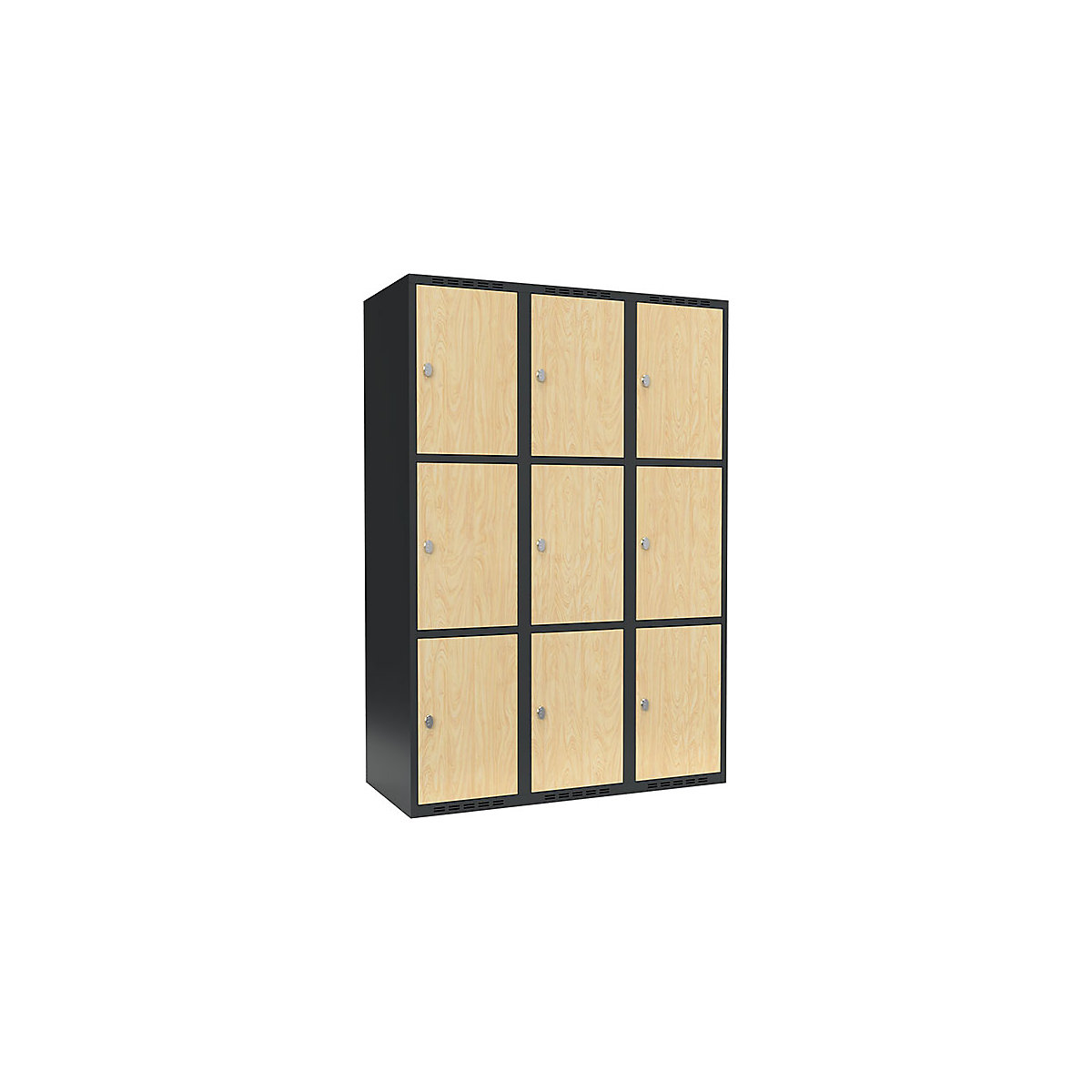 Armadietto a 3 scomparti Fydor, 3 scomparti, grigio / betulla, largh. 1200 mm, 3 scomparti, tetto piatto, lucchetto-0