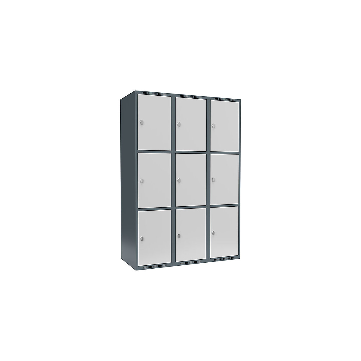 Armadietto a 3 scomparti Fydor, 3 scomparti, grigio-azzurro / grigio chiaro, largh. 1200 mm, 3 scomparti, tetto piatto, lucchetto-0