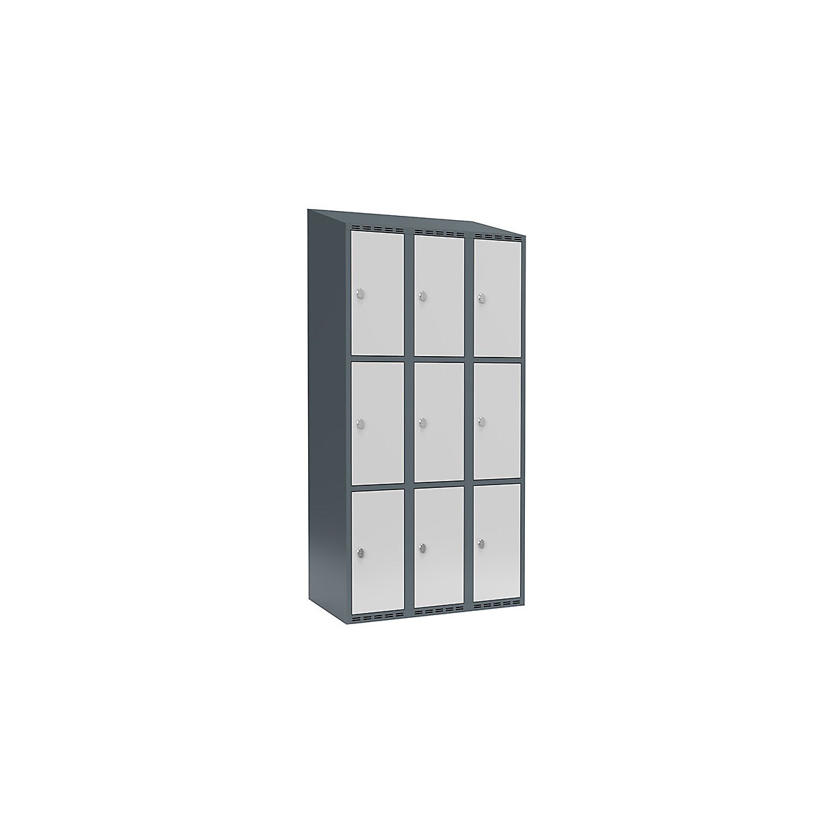 Armadietto a 3 scomparti Fydor, 3 scomparti, grigio-azzurro / grigio chiaro, largh. 900 mm, 3 scomparti, tetto inclinato, lucchetto-0