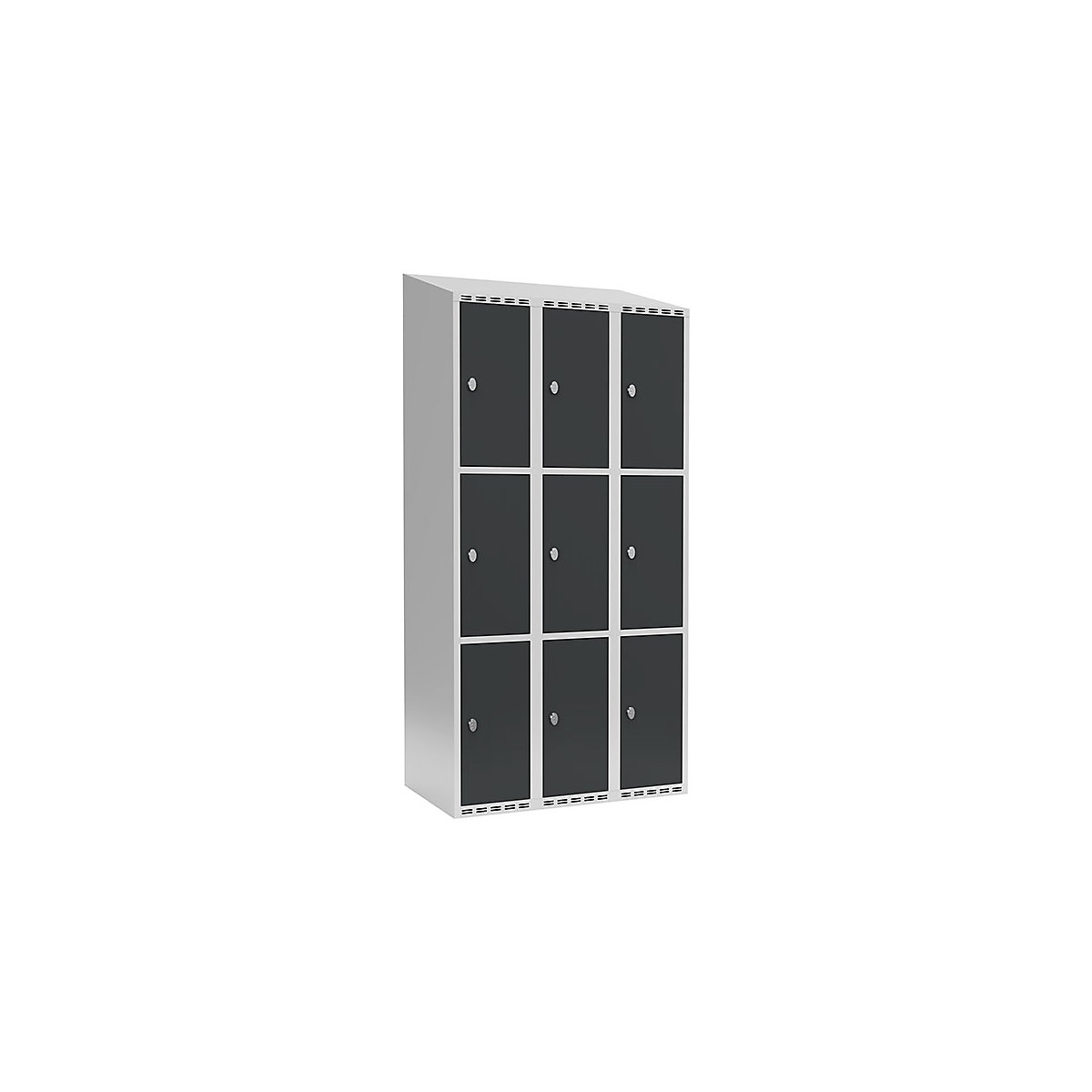 Armadietto a 3 scomparti Fydor, 3 scomparti, grigio chiaro / grigio, largh. 900 mm, 3 scomparti, tetto inclinato, lucchetto-0