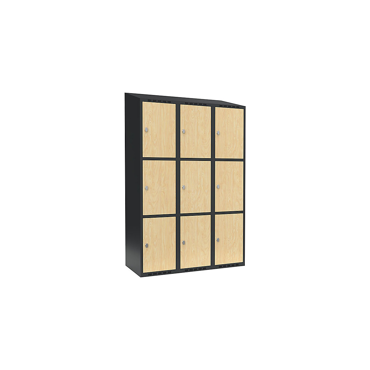 Armadietto a 3 scomparti Fydor, 3 scomparti, grigio / betulla, largh. 1200 mm, 3 scomparti, tetto inclinato, lucchetto-0