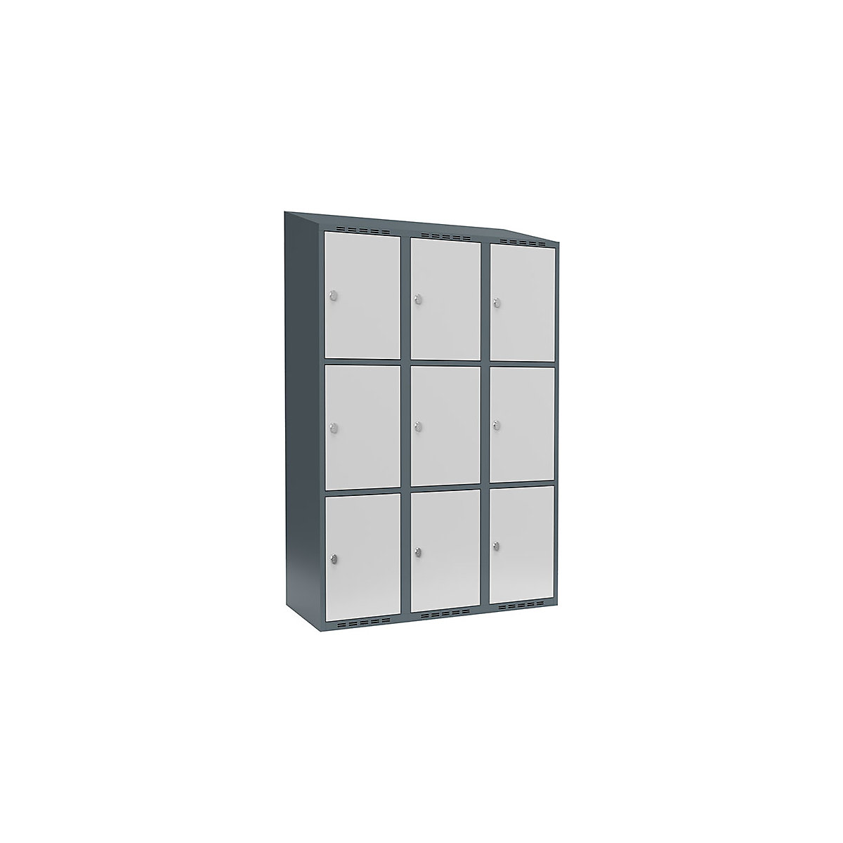 Armadietto a 3 scomparti Fydor, 3 scomparti, grigio-azzurro / grigio chiaro, largh. 1200 mm, 3 scomparti, tetto inclinato, lucchetto-0