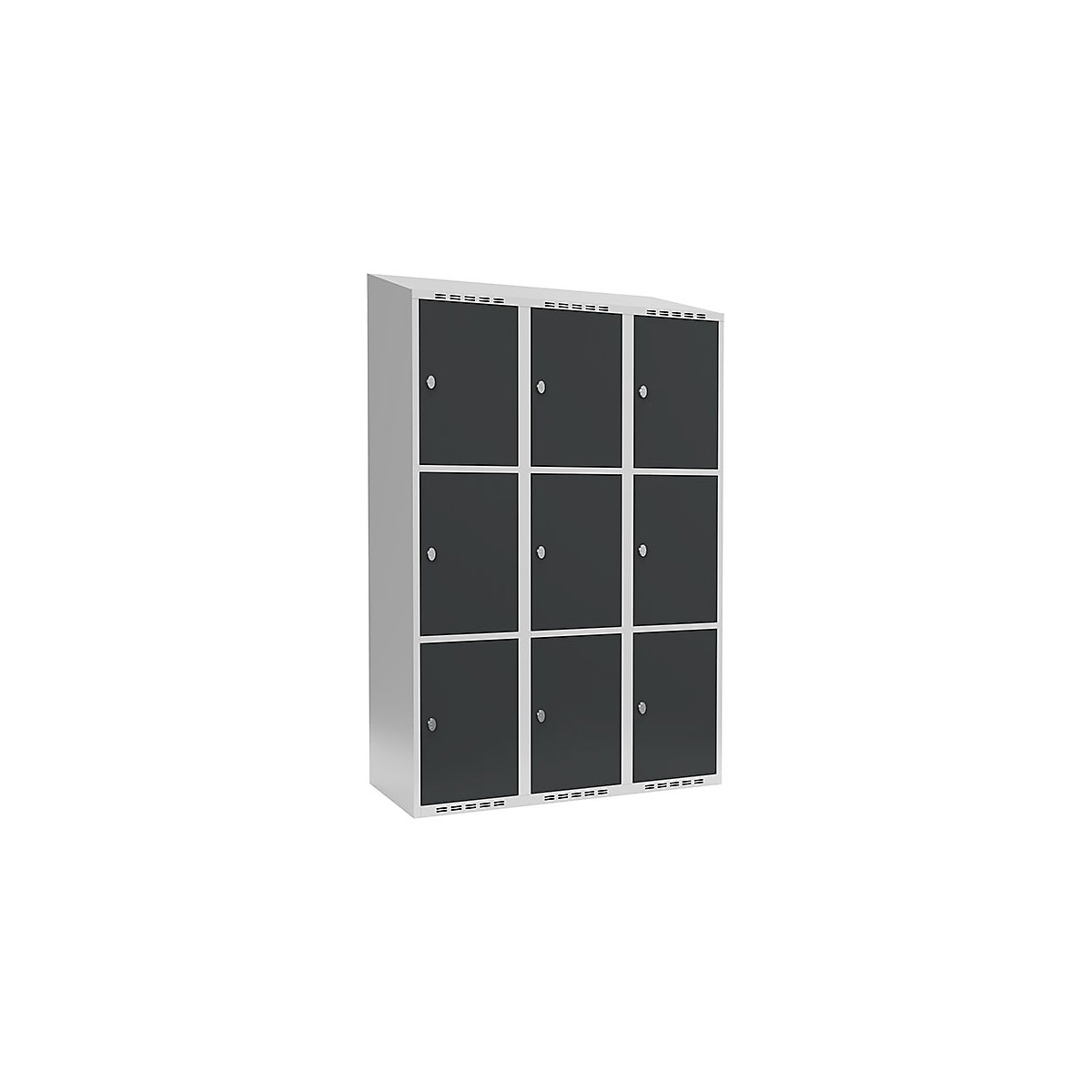 Armadietto a 3 scomparti Fydor, 3 scomparti, grigio chiaro / grigio, largh. 1200 mm, 3 scomparti, tetto inclinato, lucchetto-0