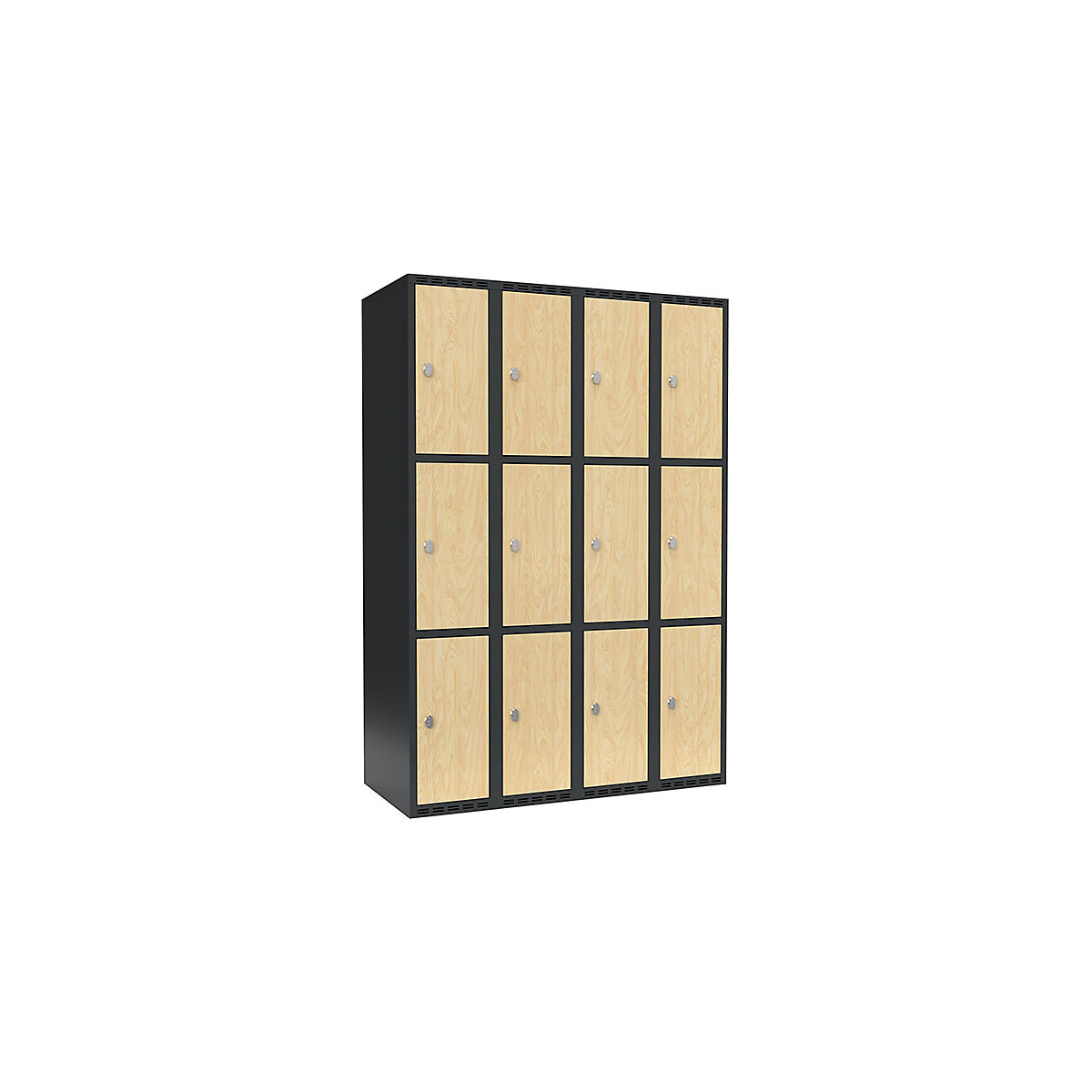 Armadietto a 3 scomparti Fydor, 4 scomparti, grigio / betulla, largh. 1200 mm, 4 scomparti, tetto piatto, lucchetto-0