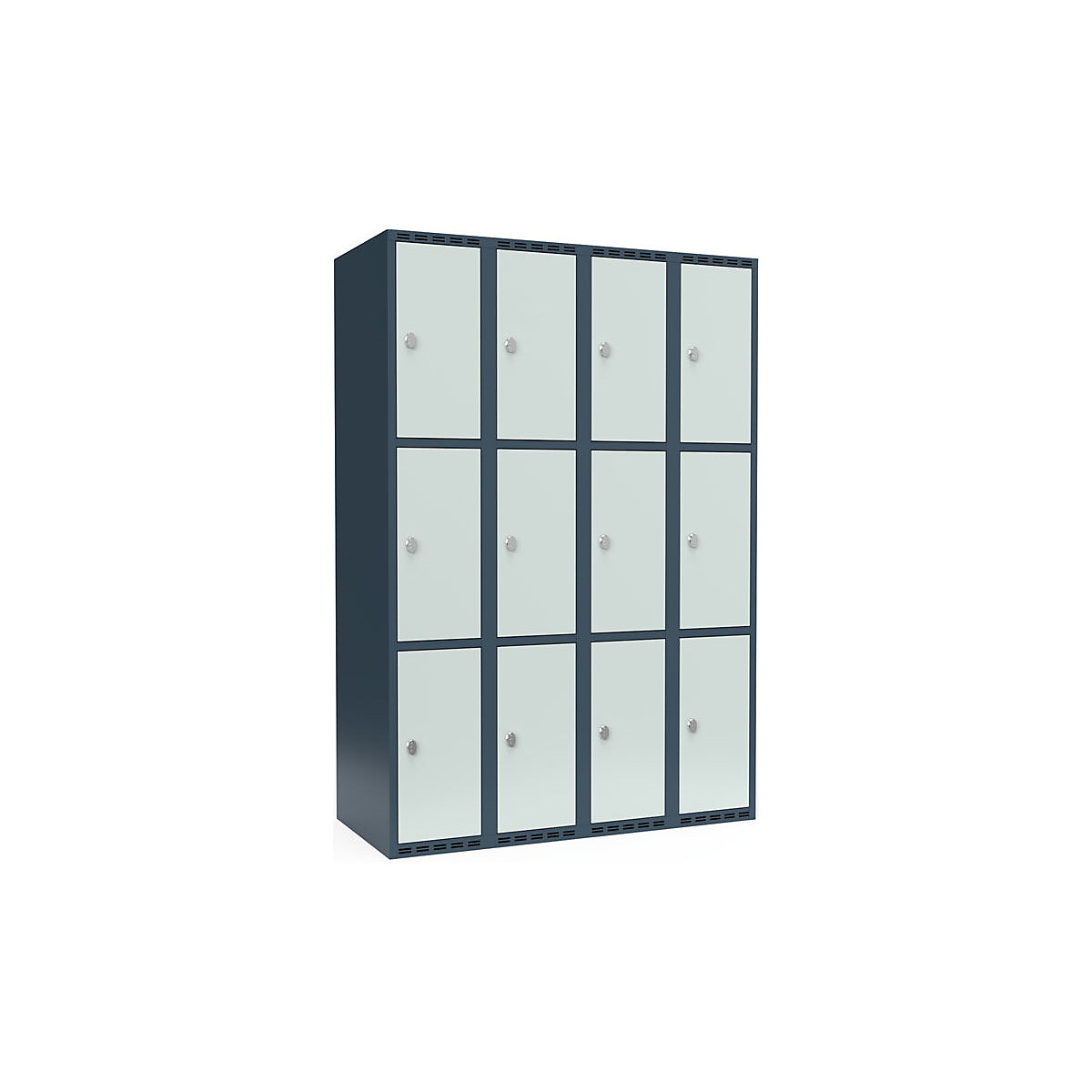 Armadietto a 3 scomparti Fydor, 4 scomparti, grigio-azzurro / grigio chiaro, largh. 1200 mm, 4 scomparti, tetto piatto, lucchetto-0