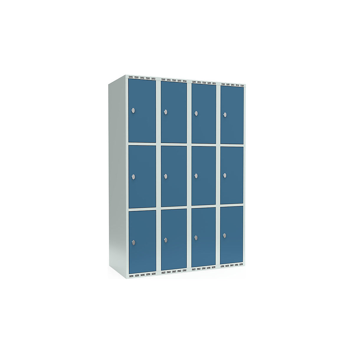 Armadietto a 3 scomparti Fydor, 4 scomparti, grigio chiaro / blu brillante, largh. 1200 mm, 4 scomparti, tetto piatto, lucchetto-0