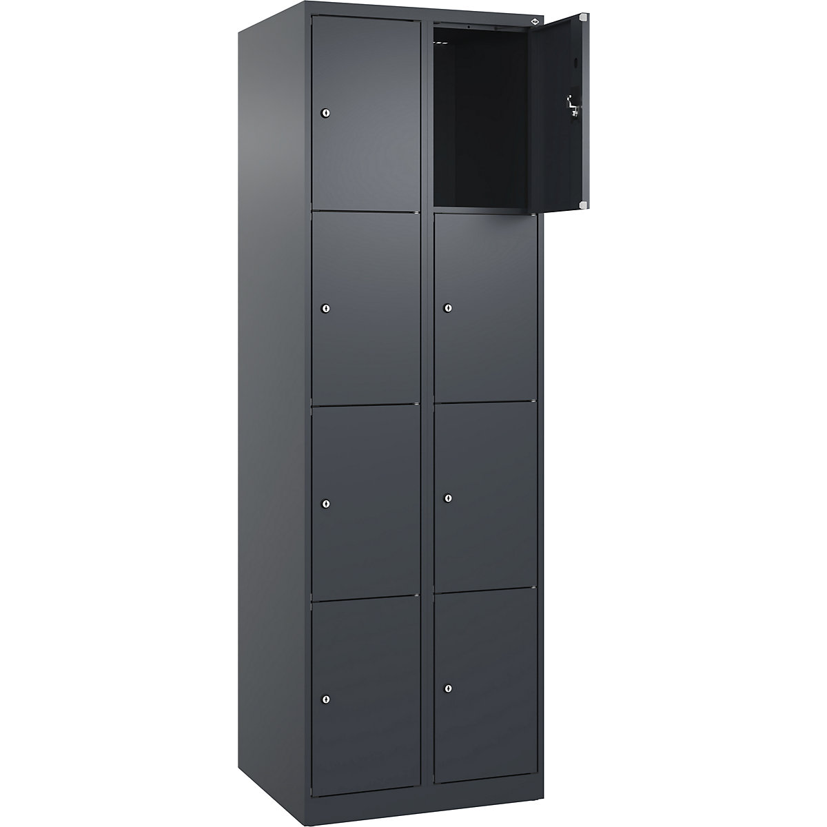 Armadietto a 4 piani Evolo PLUS, 2 scomparti, grigio, largh. 600 mm, 8 vani, con piedini a pavimento, serratura a cilindro-0