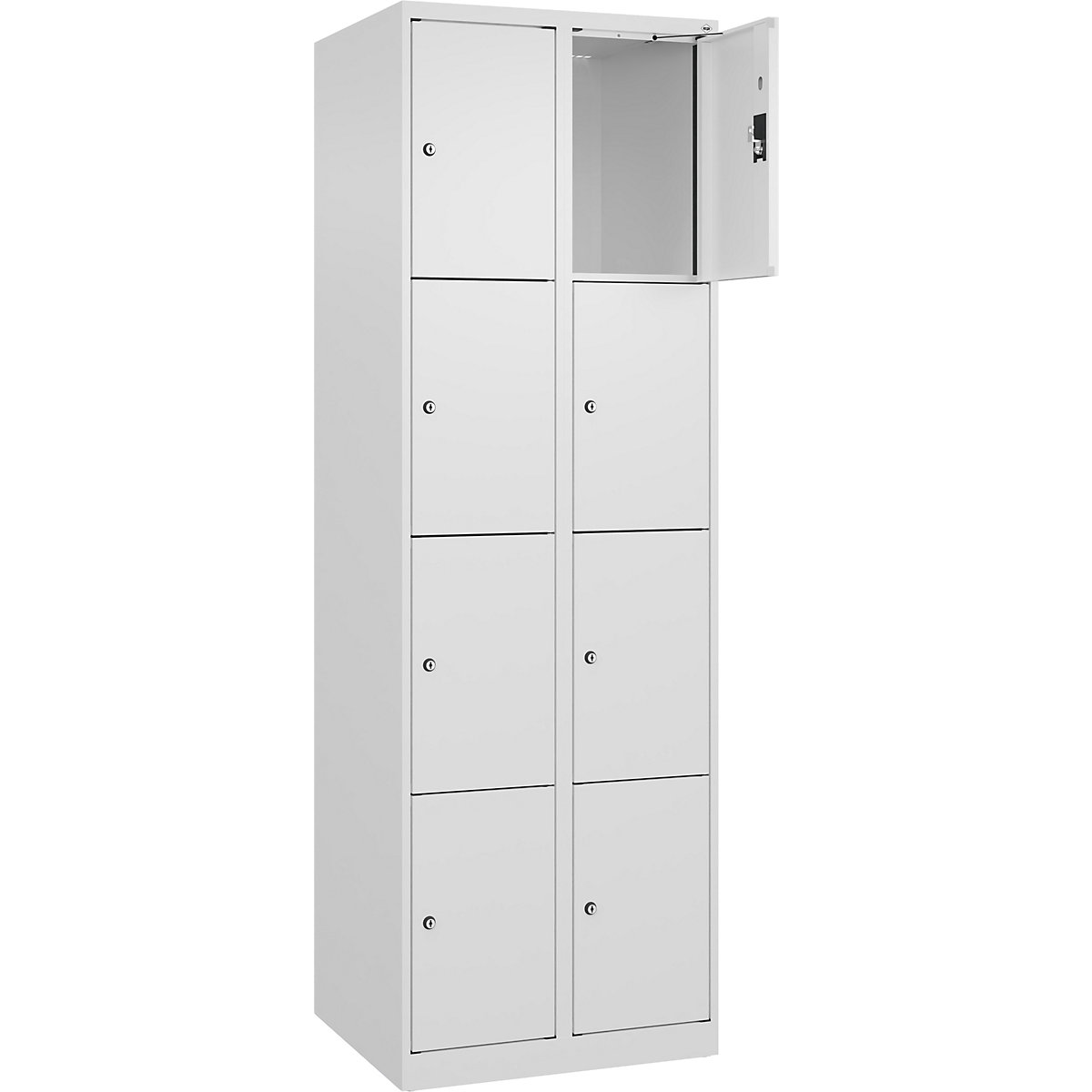 Armadietto a 4 piani Evolo PLUS, 2 scomparti, bianco, largh. 600 mm, 8 vani, con piedini a pavimento, serratura a cilindro-0