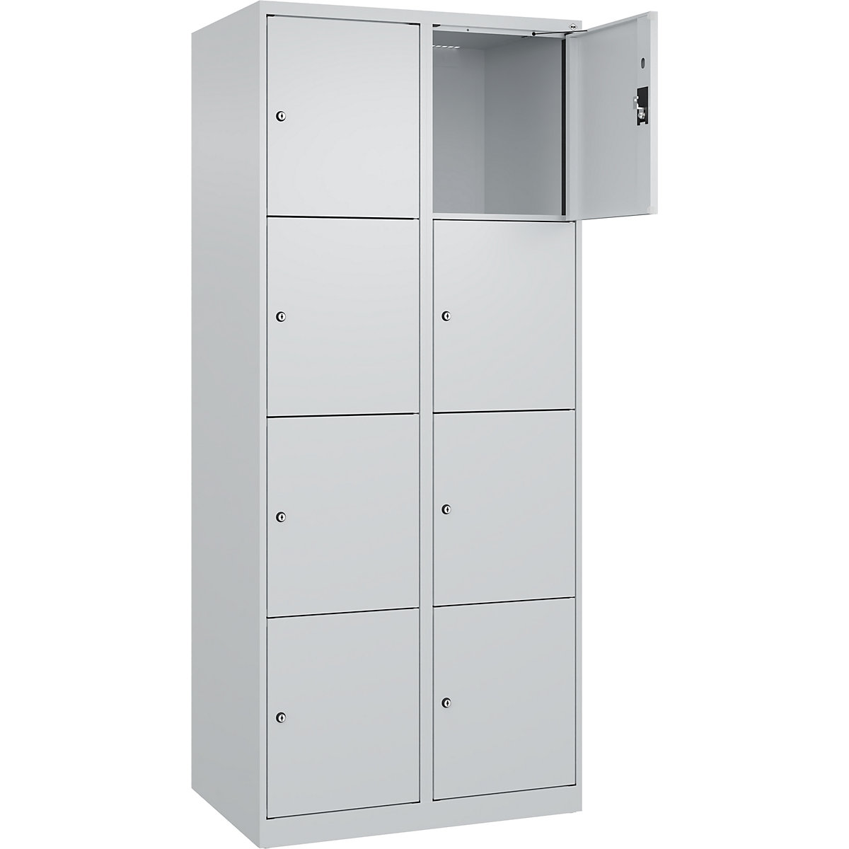 Armadietto a 4 piani Evolo PLUS, 2 scomparti, grigio chiaro, largh. 800 mm, 8 vani, con piedini a pavimento, serratura a cilindro-0