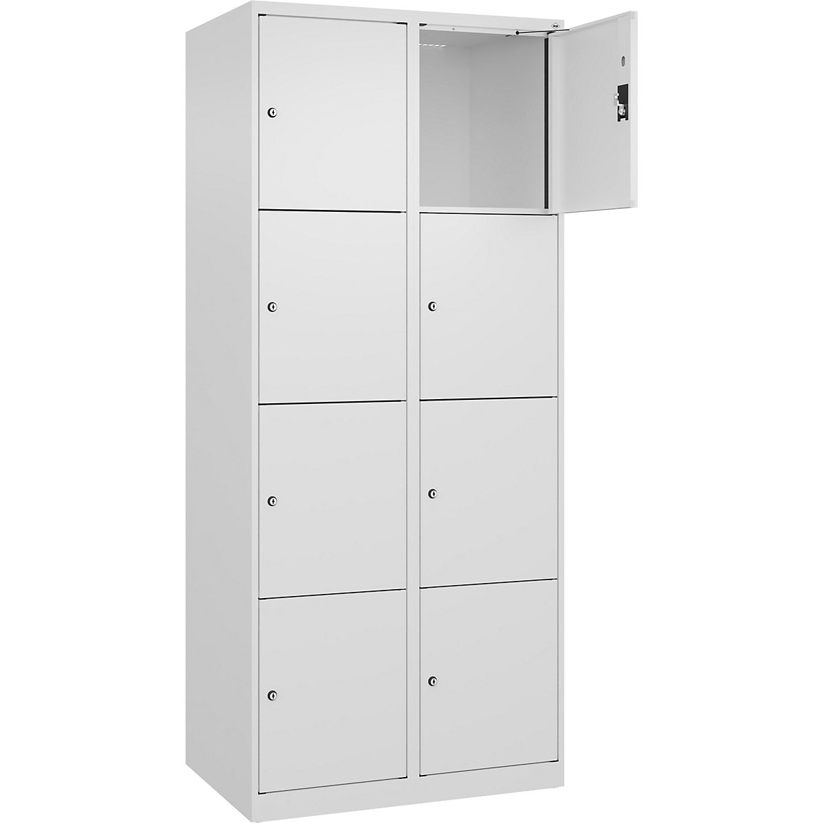 Armadietto a 4 piani Evolo PLUS, 2 scomparti, bianco, largh. 800 mm, 8 vani, con piedini a pavimento, serratura a cilindro-0