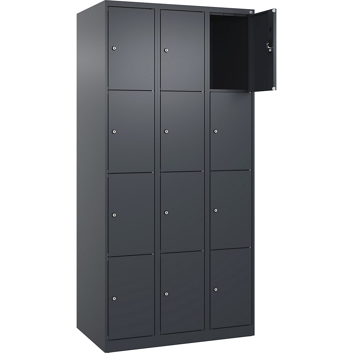 Armadietto a 4 piani Evolo PLUS, 3 scomparti, grigio, largh. 900 mm, 12 vani, con piedini a pavimento, serratura a cilindro-0