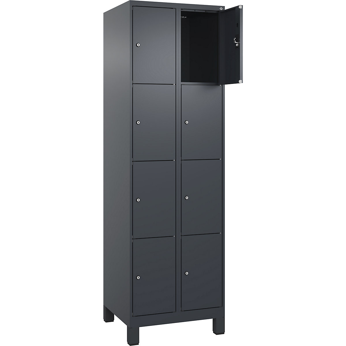 Armadietto a 4 piani Evolo PLUS, 2 scomparti, grigio, largh. 600 mm, 8 vani, con piedini larghi, serratura a cilindro-0