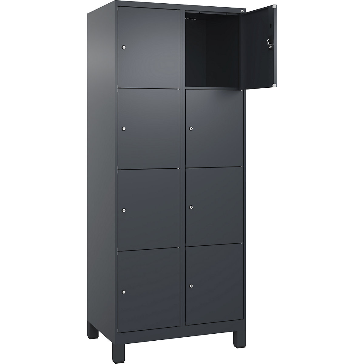 Armadietto a 4 piani Evolo PLUS, 2 scomparti, grigio, largh. 800 mm, 8 vani, con piedini larghi, serratura a cilindro-0