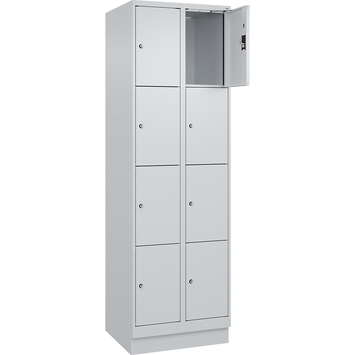 Armadietto a 4 piani Evolo PLUS, 2 scomparti, grigio chiaro, largh. 600 mm, 8 vani, con zoccolino, serratura a cilindro-0
