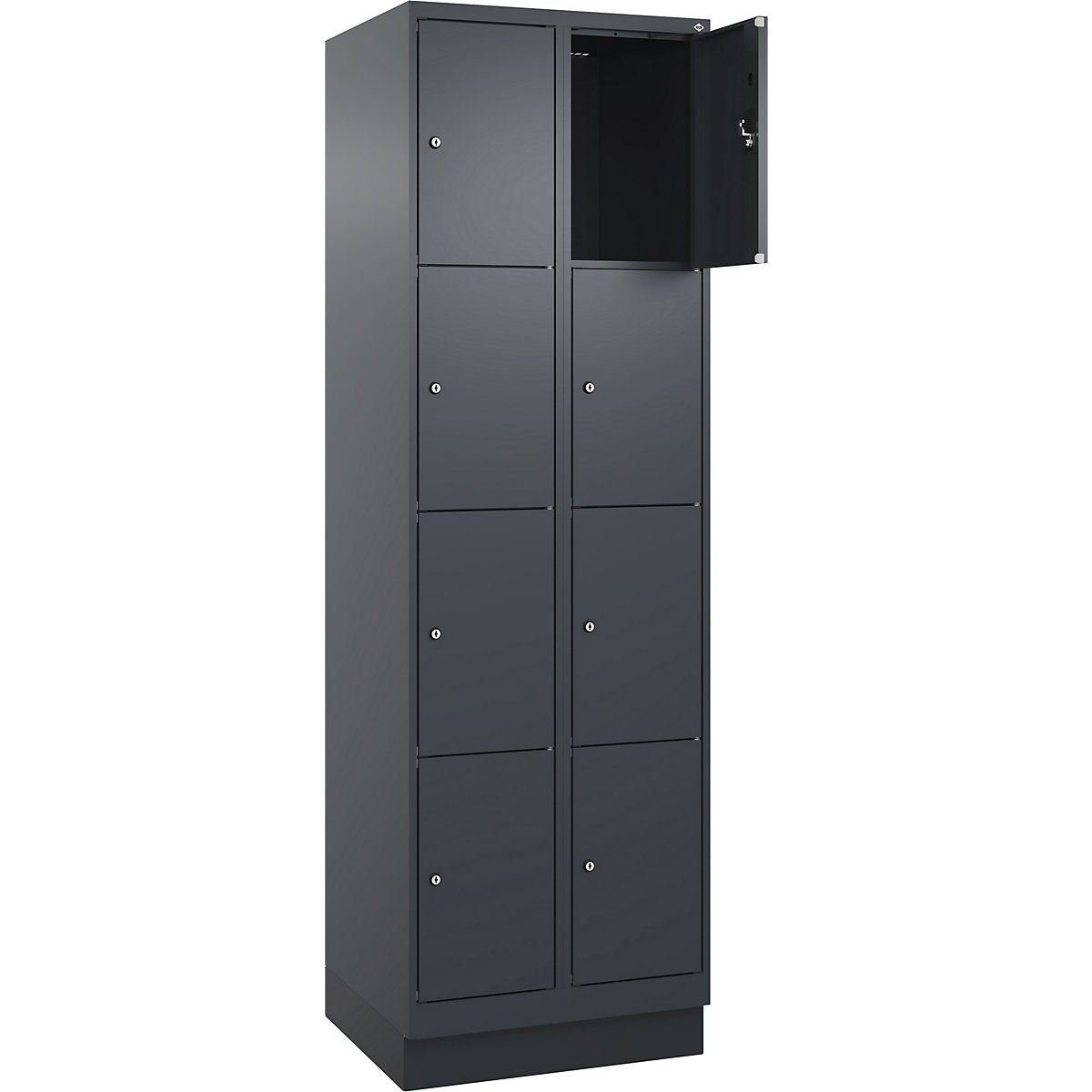 Armadietto a 4 piani Evolo PLUS, 2 scomparti, grigio, largh. 600 mm, 8 vani, con zoccolino, serratura a cilindro-0