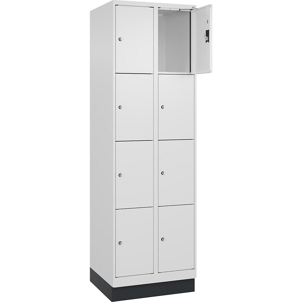 Armadietto a 4 piani Evolo PLUS, 2 scomparti, bianco, largh. 600 mm, 8 vani, con zoccolino, serratura a cilindro-0