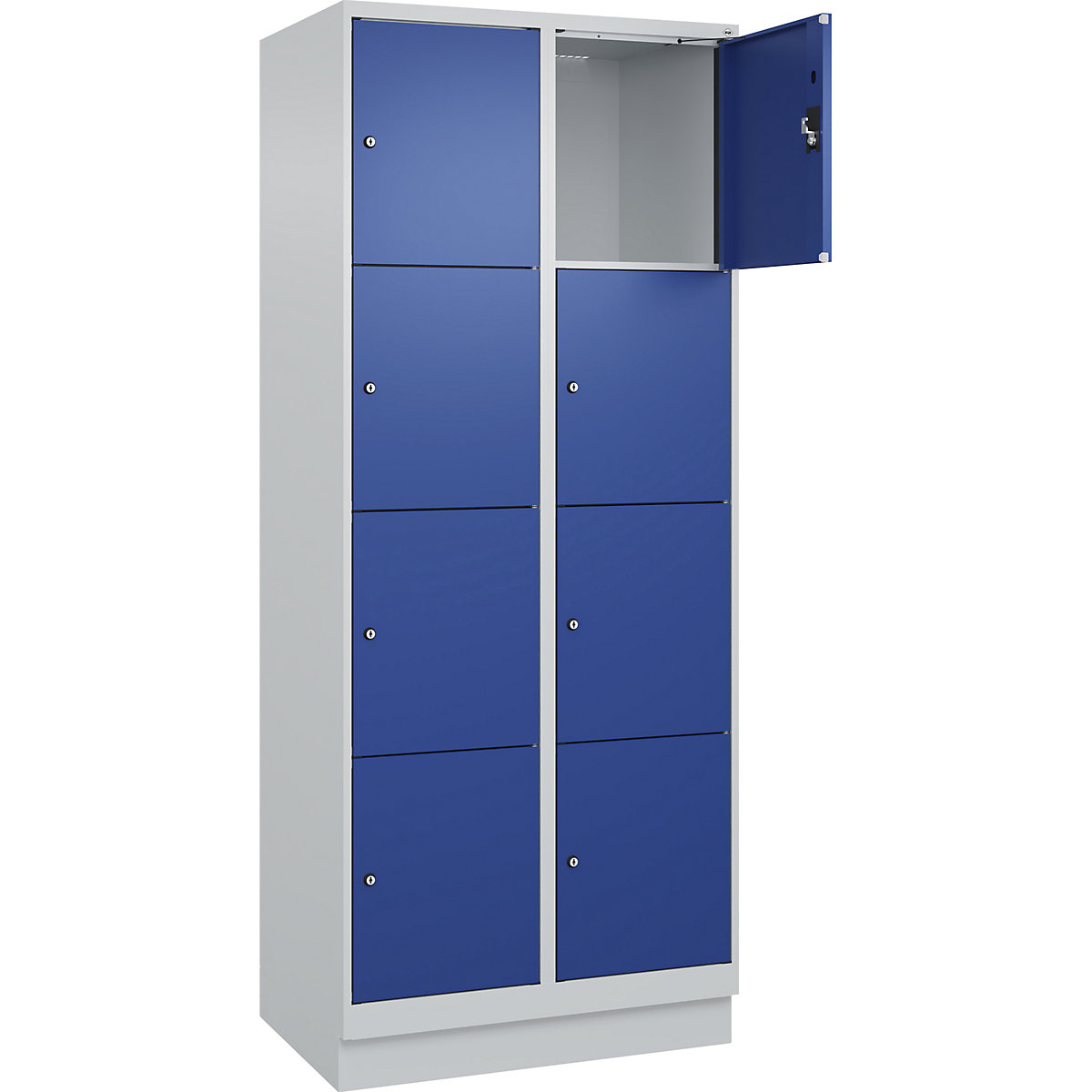 Armadietto a 4 piani Evolo PLUS, 2 scomparti, grigio chiaro / blu genziana, largh. 800 mm, 8 vani, con zoccolino, serratura a cilindro-0