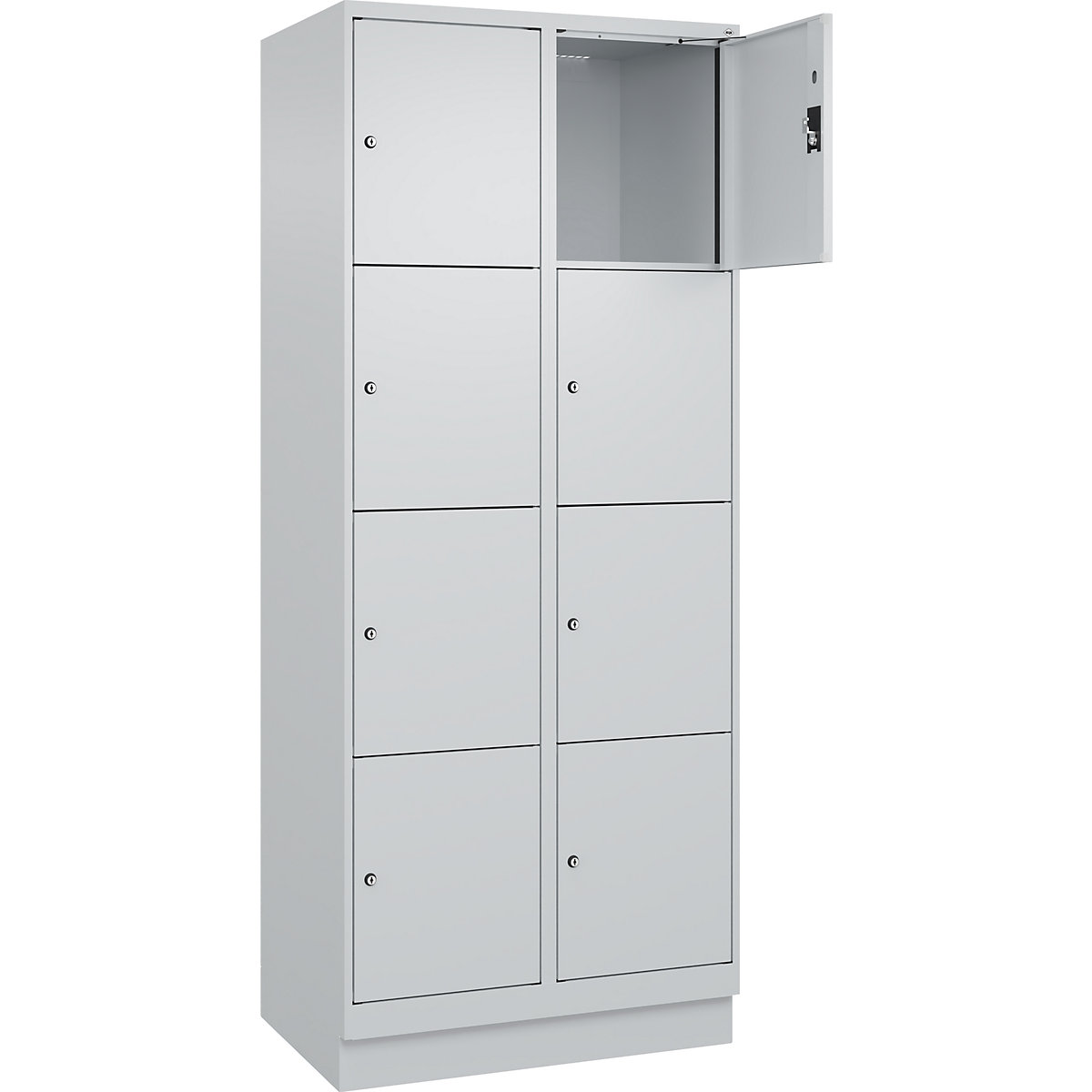 Armadietto a 4 piani Evolo PLUS, 2 scomparti, grigio chiaro, largh. 800 mm, 8 vani, con zoccolino, serratura a cilindro-0