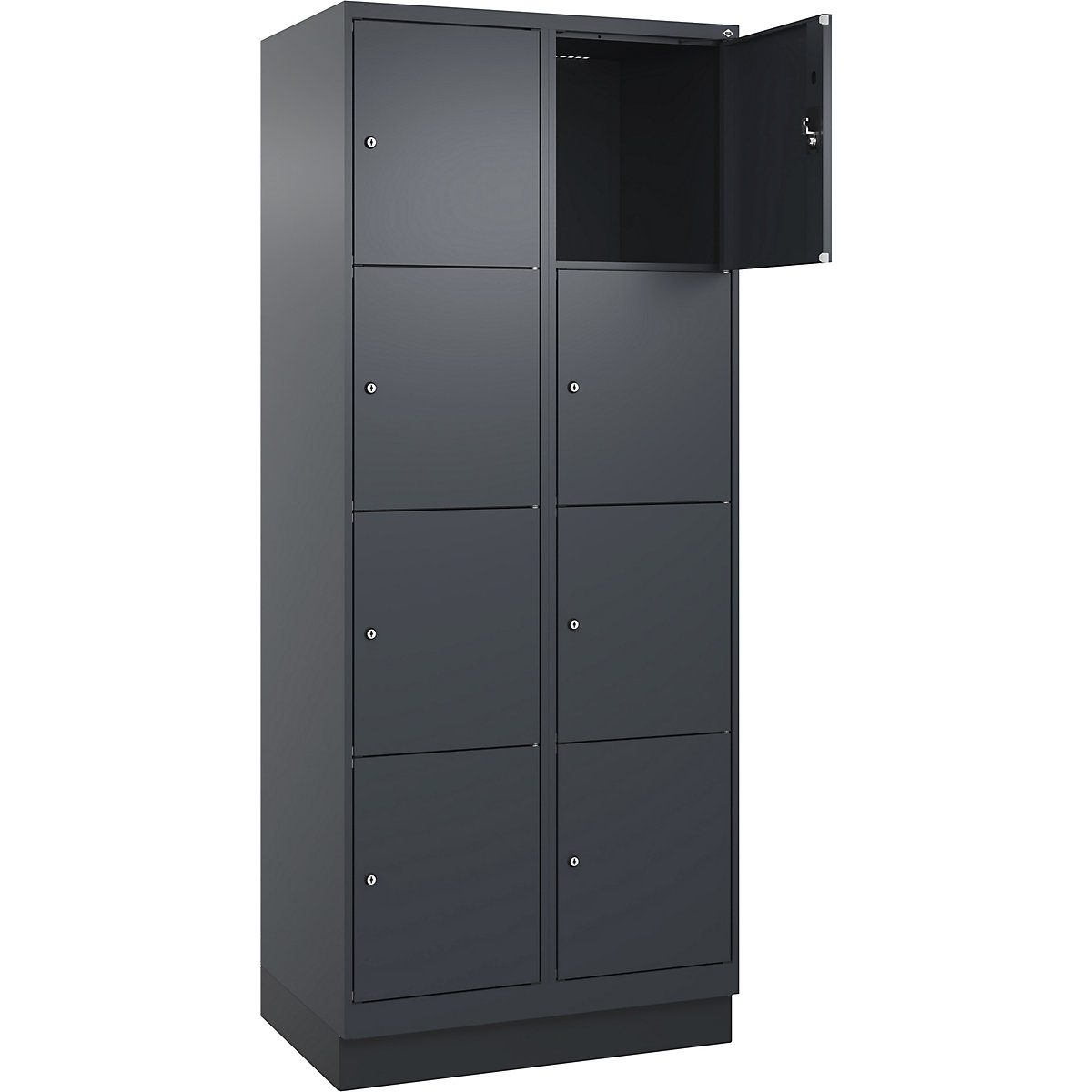 Armadietto a 4 piani Evolo PLUS, 2 scomparti, grigio, largh. 800 mm, 8 vani, con zoccolino, serratura a cilindro-0
