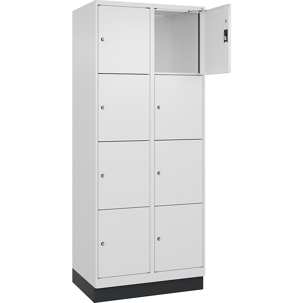 Armadietto a 4 piani Evolo PLUS, 2 scomparti, bianco, largh. 800 mm, 8 vani, con zoccolino, serratura a cilindro-0