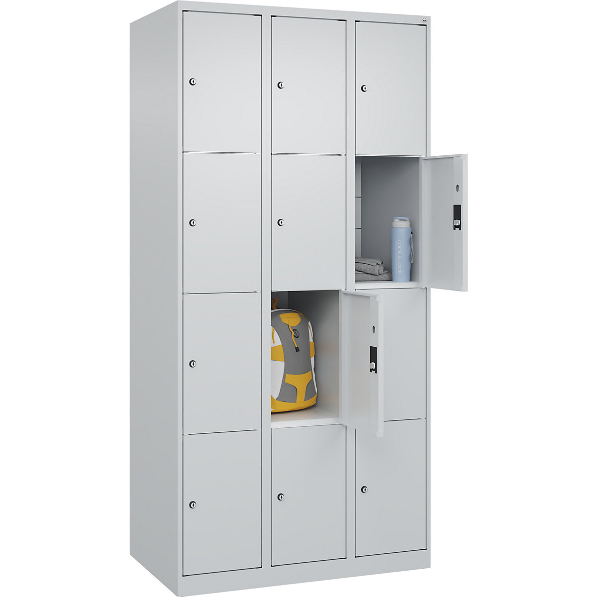 Armadietto a 4 scomparti Classic PLUS – C+P, 3 scomparti, grigio chiaro, largh. 900 mm, 12 scomparti, con piedini a pavimento-0