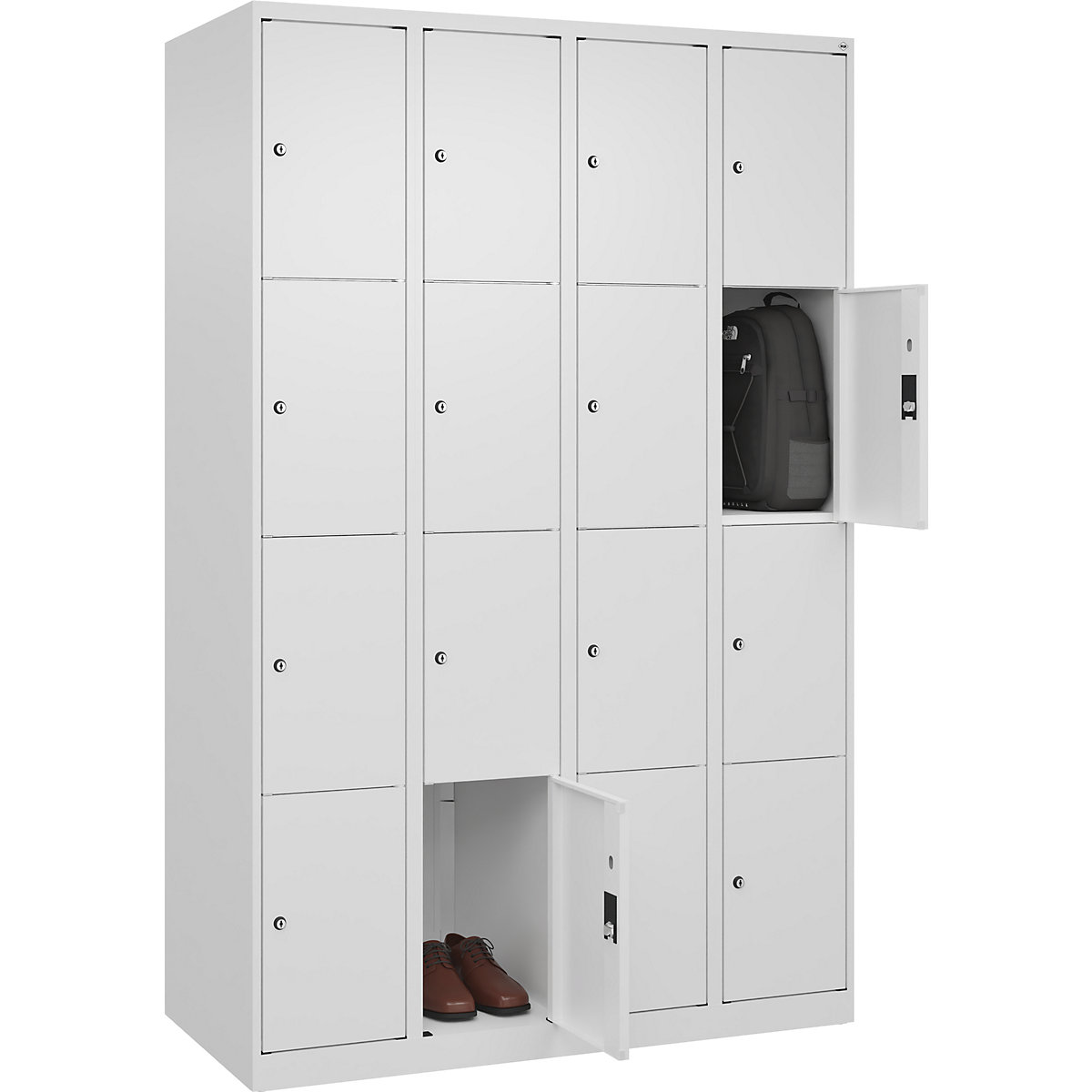 Armadietto a 4 scomparti Classic PLUS – C+P, 4 scomparti, bianco traffico, largh. 1200 mm, 16 scomparti, con piedini a pavimento-0