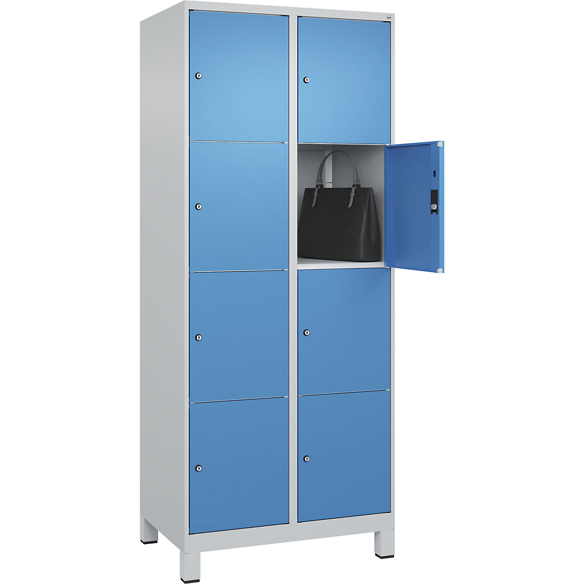 Armadietto a 4 scomparti Classic PLUS – C+P, 2 scomparti, grigio chiaro / blu chiaro, largh. 800 mm, 8 scomparti, con piedini-0