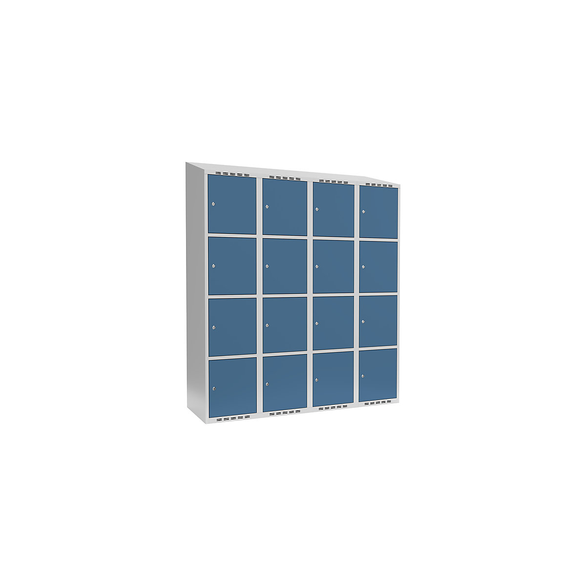 Armadietto a 4 scomparti Fydor, 4 scomparti, grigio chiaro / blu brillante, largh. 1200 mm, 4 scomparti, tetto inclinato, serratura a cilindro-0