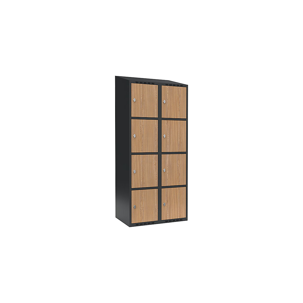 Armadietto a 4 scomparti Fydor, 2 scomparti, grigio / quercia, largh. 800 mm, 2 scomparti, tetto inclinato, lucchetto-0