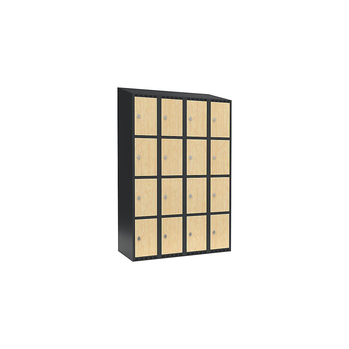 Armadietto a 4 scomparti Fydor, 4 scomparti, grigio / betulla, largh. 1200 mm, 4 scomparti, tetto inclinato, lucchetto-0