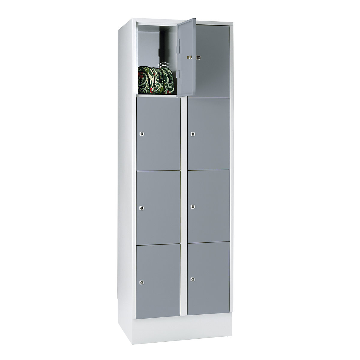 Armadietto a 4 scomparti München – Wolf, 2 scomparti, grigio chiaro / grigio argento, largh. 600 mm, con zoccolino-0