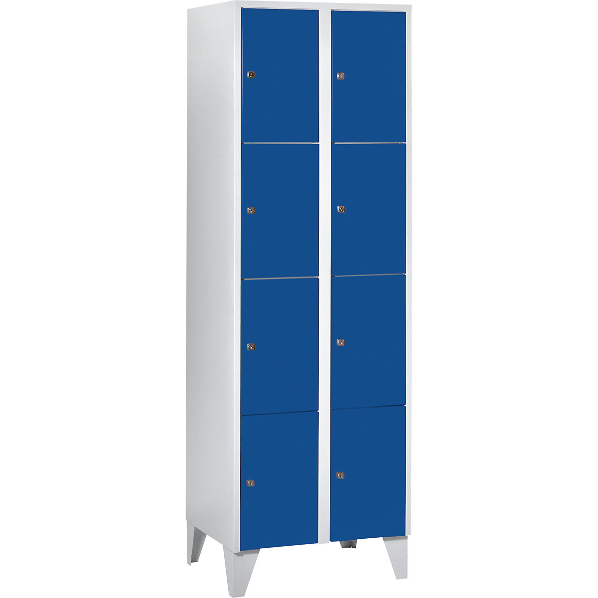 Armadietto a 4 scomparti München – Wolf, 2 scomparti, grigio chiaro / blu genziana, largh. 600 mm, con piedini-0