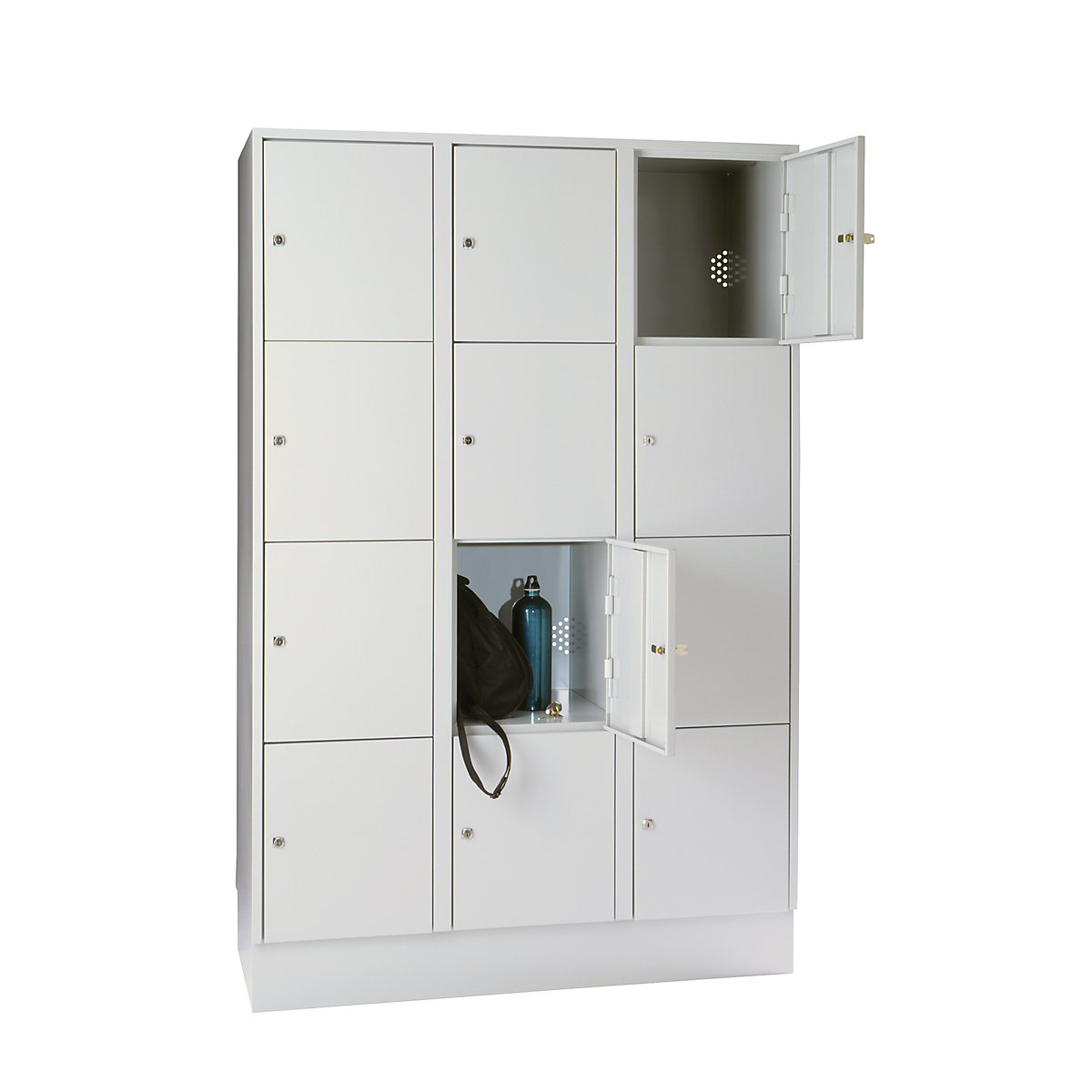 Armadietto a 4 scomparti München – Wolf, 3 scomparti, grigio chiaro, largh. 1200 mm, con zoccolino-0