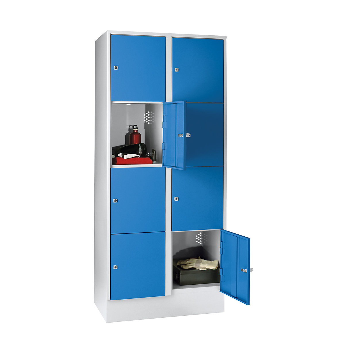 Armadietto a 4 scomparti München – Wolf, 2 scomparti, grigio chiaro / blu chiaro, largh. 800 mm, con zoccolino-0