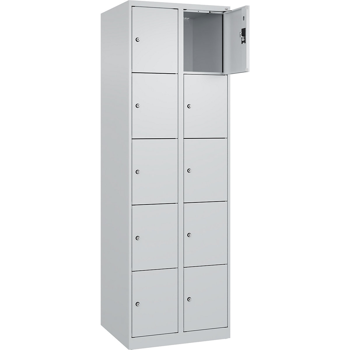 Armadietto a 5 piani Evolo PLUS, 2 scomparti, grigio chiaro, largh. 600 mm, 10 vani, con piedini a pavimento, serratura a cilindro-0