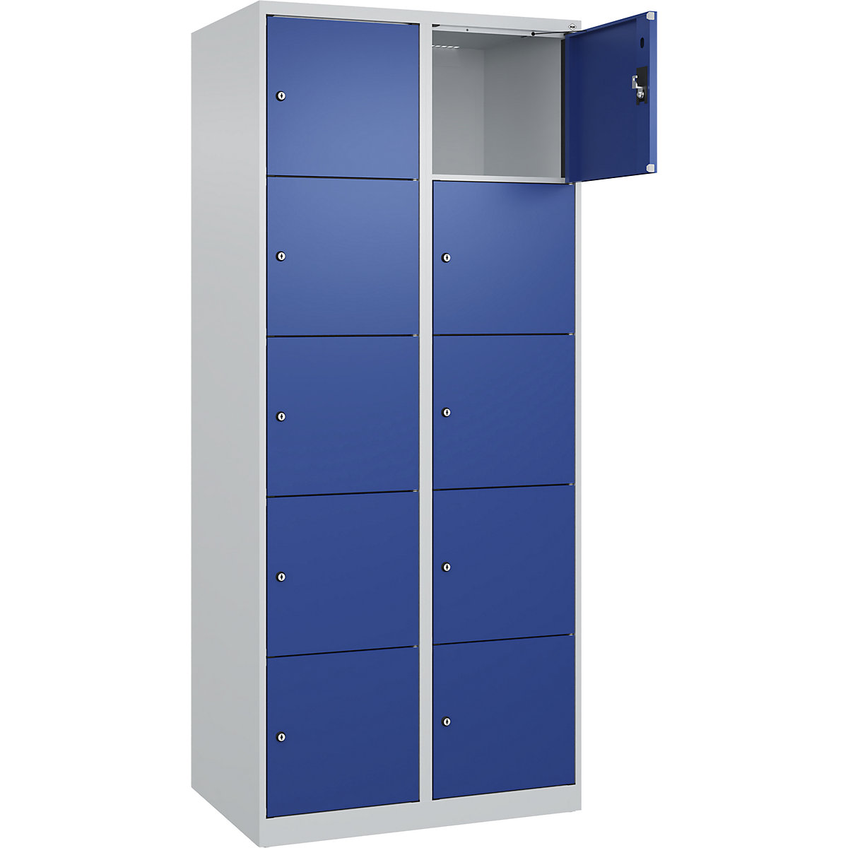Armadietto a 5 piani Evolo PLUS, 2 scomparti, grigio chiaro / blu genziana, largh. 800 mm, 10 vani, con piedini a pavimento, serratura a cilindro-0