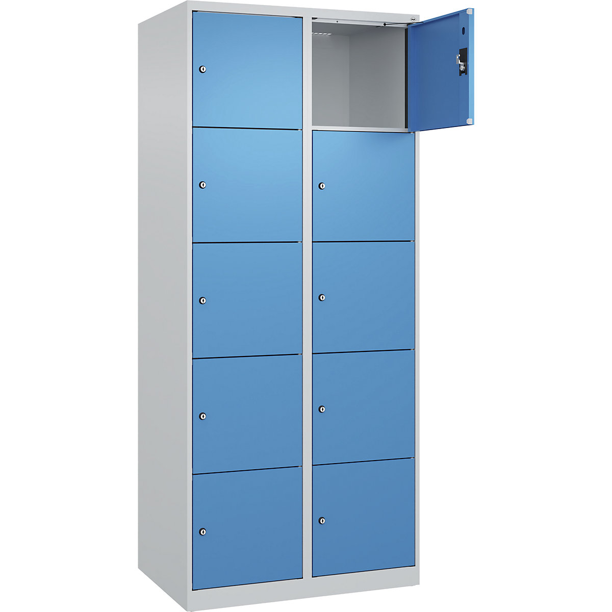 Armadietto a 5 piani Evolo PLUS, 2 scomparti, grigio chiaro / blu chiaro, largh. 800 mm, 10 vani, con piedini a pavimento, serratura a cilindro-0