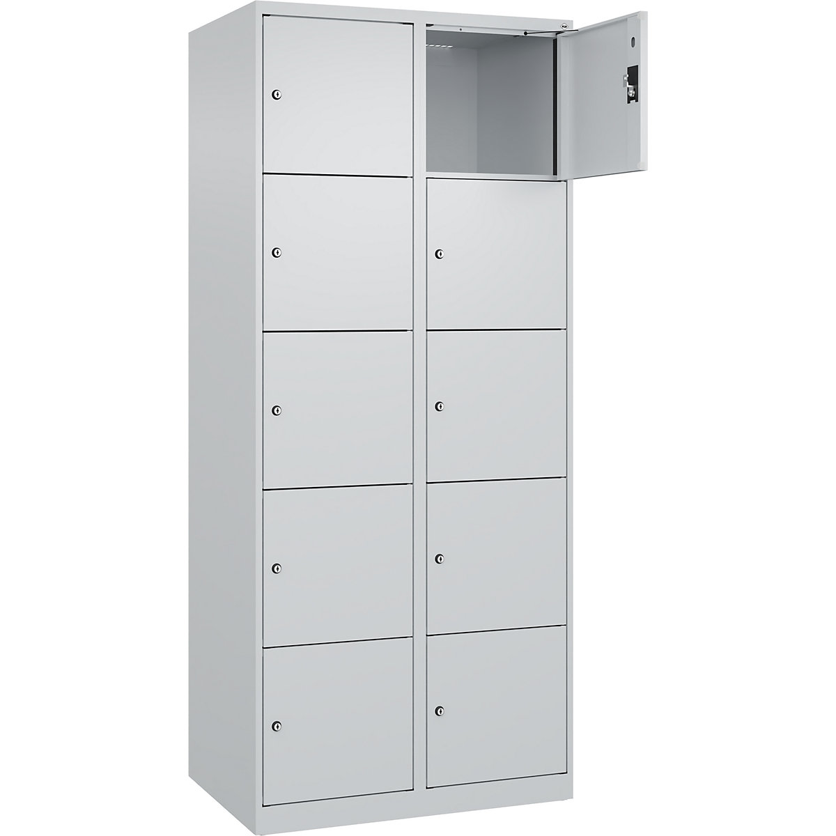 Armadietto a 5 piani Evolo PLUS, 2 scomparti, grigio chiaro, largh. 800 mm, 10 vani, con piedini a pavimento, serratura a cilindro-0