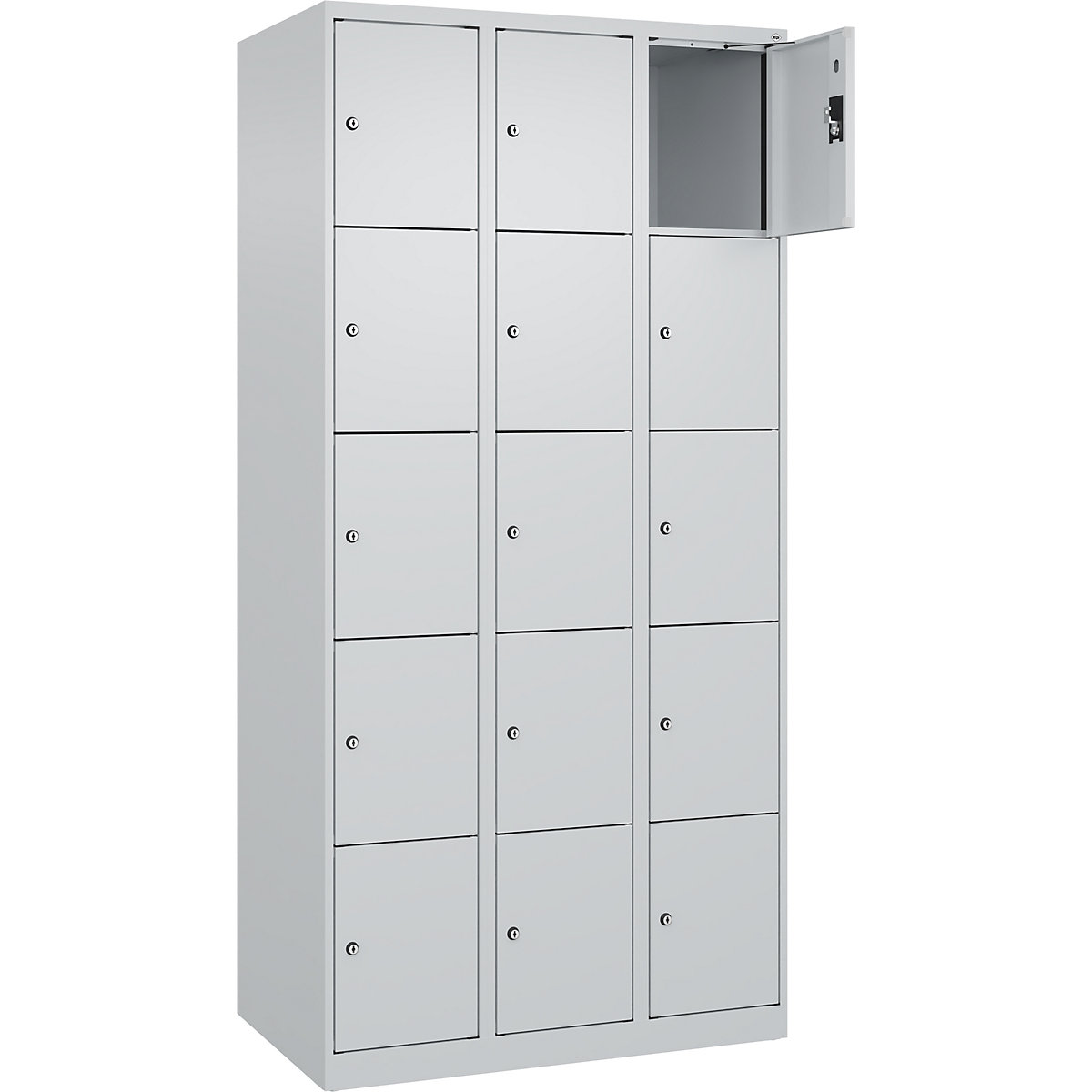 Armadietto a 5 piani Evolo PLUS, 3 scomparti, grigio chiaro, largh. 900 mm, 15 vani, con piedini a pavimento, serratura a cilindro-0