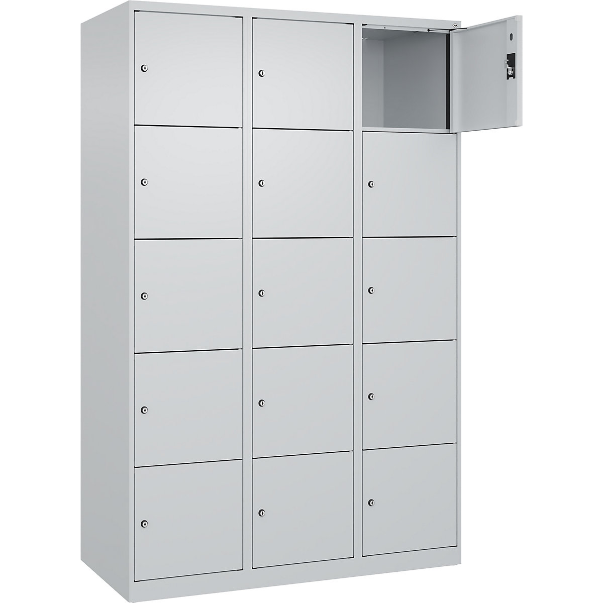 Armadietto a 5 piani Evolo PLUS, 3 scomparti, grigio chiaro, largh. 1200 mm, 15 vani, con piedini a pavimento, serratura a cilindro-0