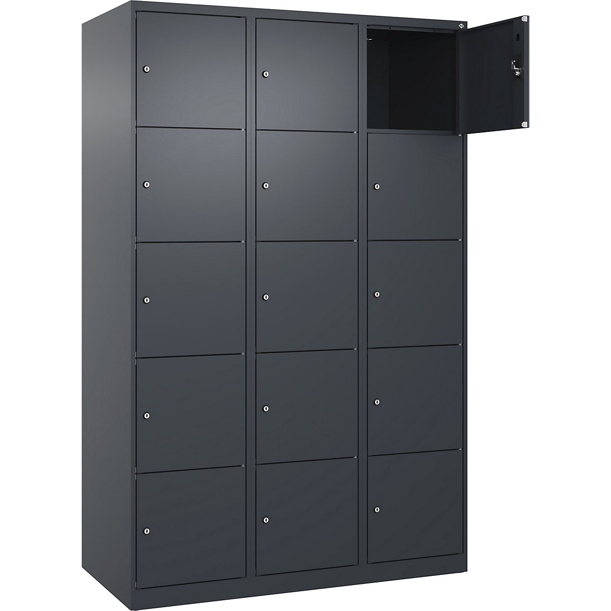 Armadietto a 5 piani Evolo PLUS, 3 scomparti, grigio, largh. 1200 mm, 15 vani, con piedini a pavimento, serratura a cilindro-0