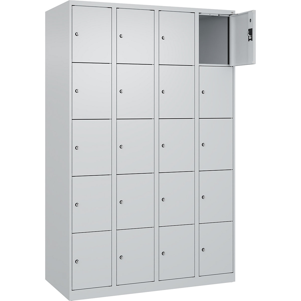 Armadietto a 5 piani Evolo PLUS, 4 scomparti, grigio chiaro, largh. 1200 mm, 20 vani, con piedini a pavimento, serratura a cilindro-0
