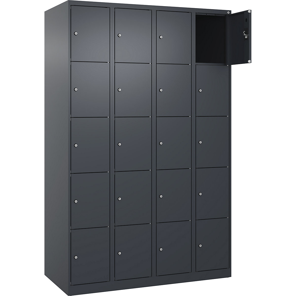 Armadietto a 5 piani Evolo PLUS, 4 scomparti, grigio, largh. 1200 mm, 20 vani, con piedini a pavimento, serratura a cilindro-0