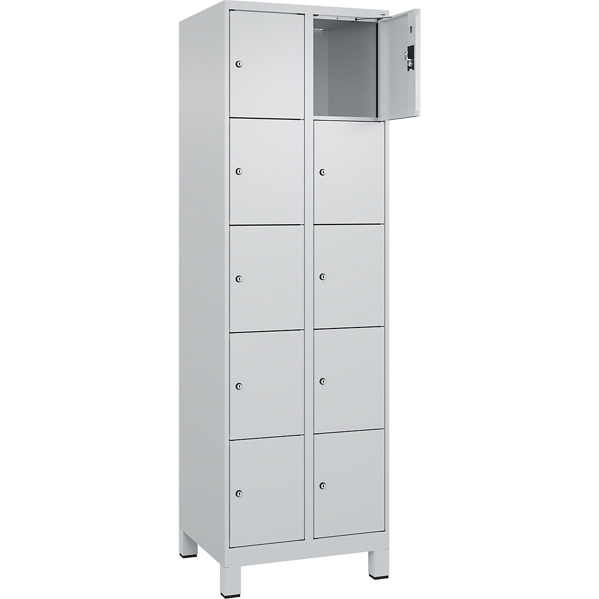 Armadietto a 5 piani Evolo PLUS, 2 scomparti, grigio chiaro, largh. 600 mm, 10 vani, con piedini larghi, serratura a cilindro-0