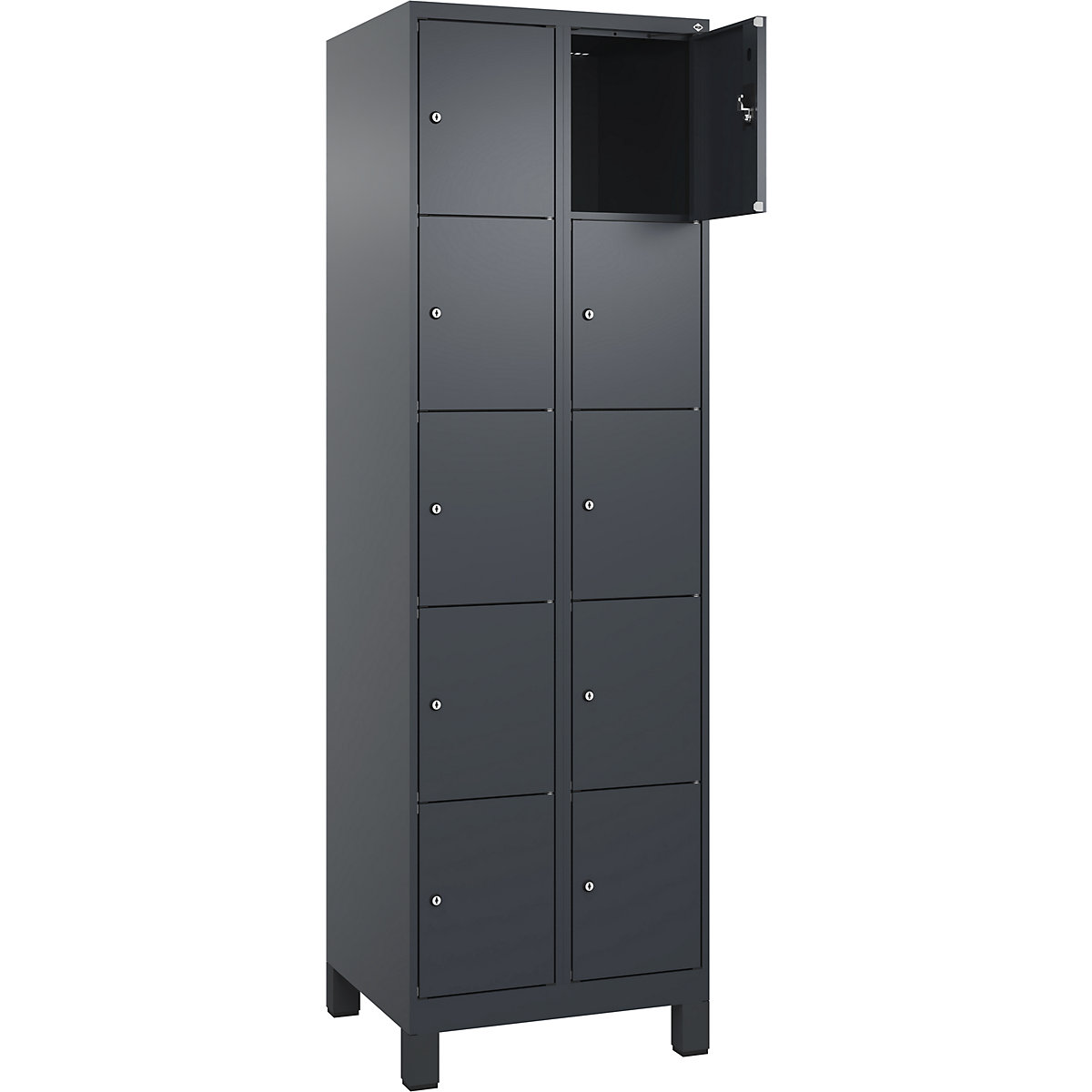 Armadietto a 5 piani Evolo PLUS, 2 scomparti, grigio, largh. 600 mm, 10 vani, con piedini larghi, serratura a cilindro-0